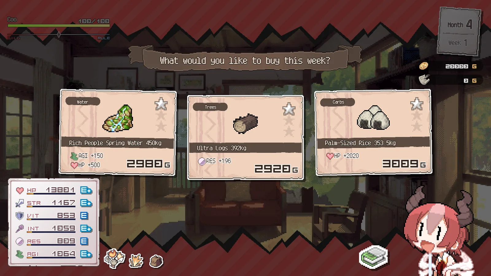DRAPLINE weekly shop screen offering three items with their prices in gold