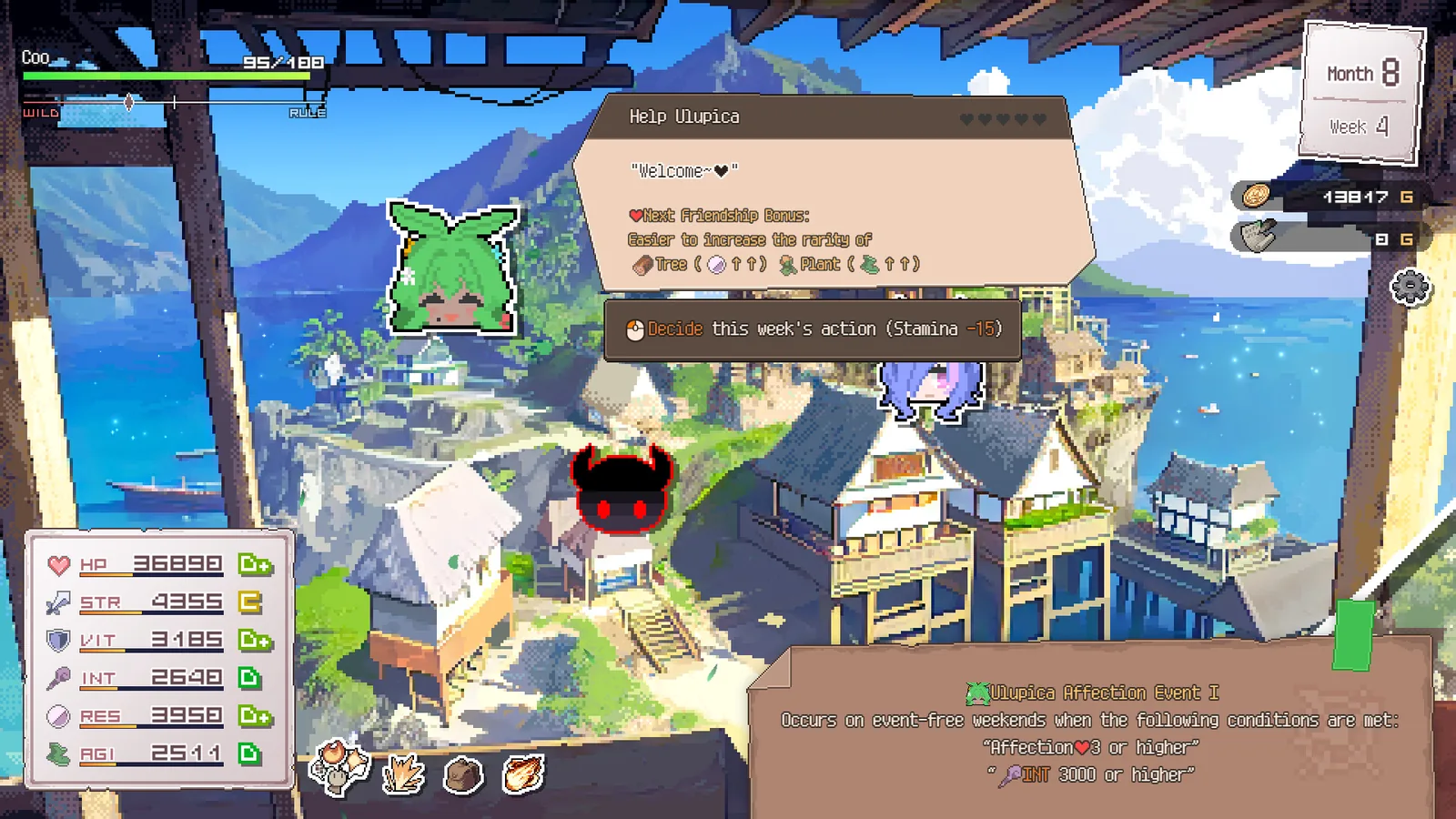 DRAPLINE travel map screen showing the coastal town with an event dialogue open